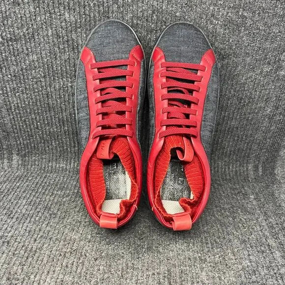 Ermenegildo Z Zegna Leather Knit Sneaker Casual Shoes Charcoal Grey Red Men 10.5